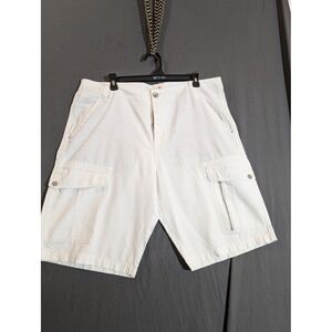 G by Guess Men White Cargo Shorts Size 36 Textured Cotton Zip Pockets‎ Casual
